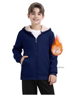 Kids Sherpa Lined Fleece Hoodie Full Zip Warm Winter Jacket Boys Girls